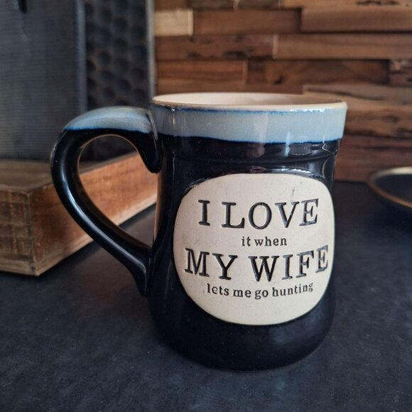 Love Wife Fishing Mug Coffee Cup Tea Blue Fathers Day Gift Birthday Dad Husband - Picture 1 of 9